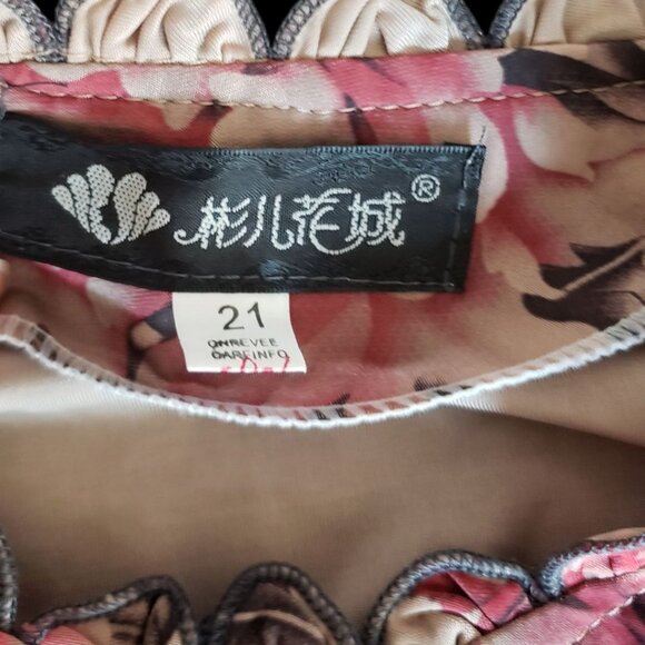 Floral Button-Up Short-Sleeve Blouse With Scalloped Edging  Multicolor Size 21 - Picture 3 of 14